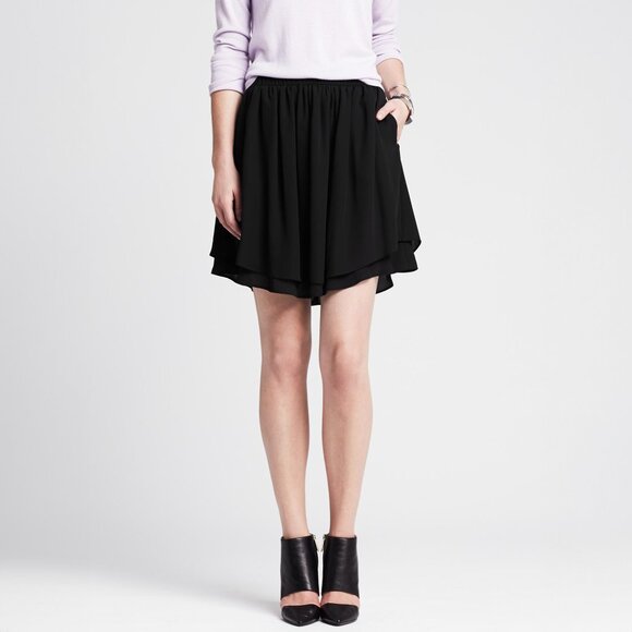 Banana Republic Skirt Sz L Black Mini Chiffon Layers Pockets Flowy Whimsigoth - Picture 1 of 7